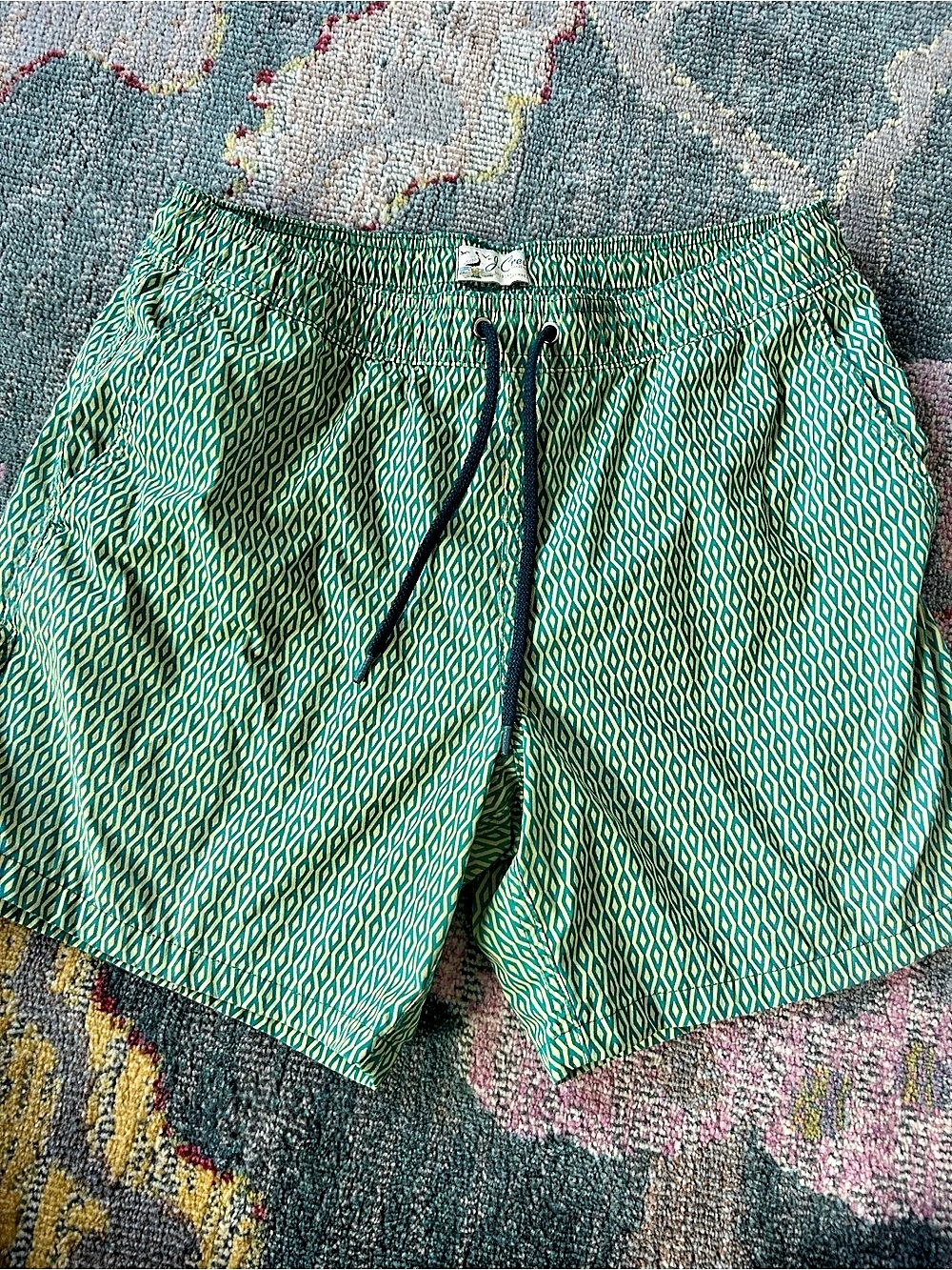 J.Crew 6" Stretch Swim Trunk in Print with ECONYL® Nylon Green & Yellow Men's
